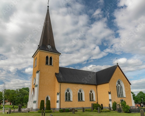 Beautiful view of the Broby Swedish Parish Church in Scania, Sweden photo