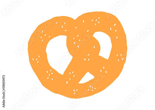 Pretzel hand drawn flat vector illustration. Bakery logo