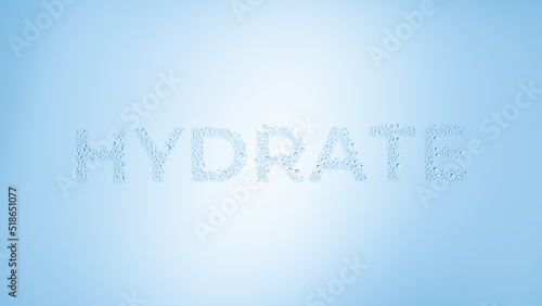 Text hydrate printed on the wet glass on blue background | hydrating concept