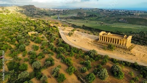 Fotografija Aerial shot of Temple of Concordia in Valley of the Temples, Agrigento, Italy