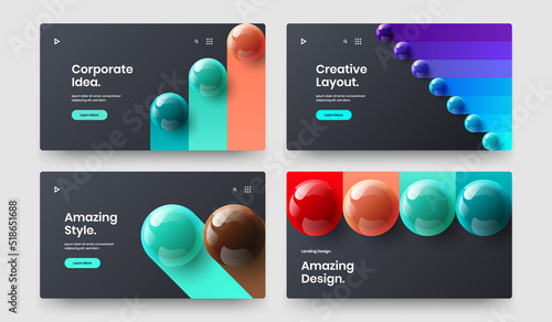 Geometric realistic balls presentation layout composition. Original annual report vector design template collection.