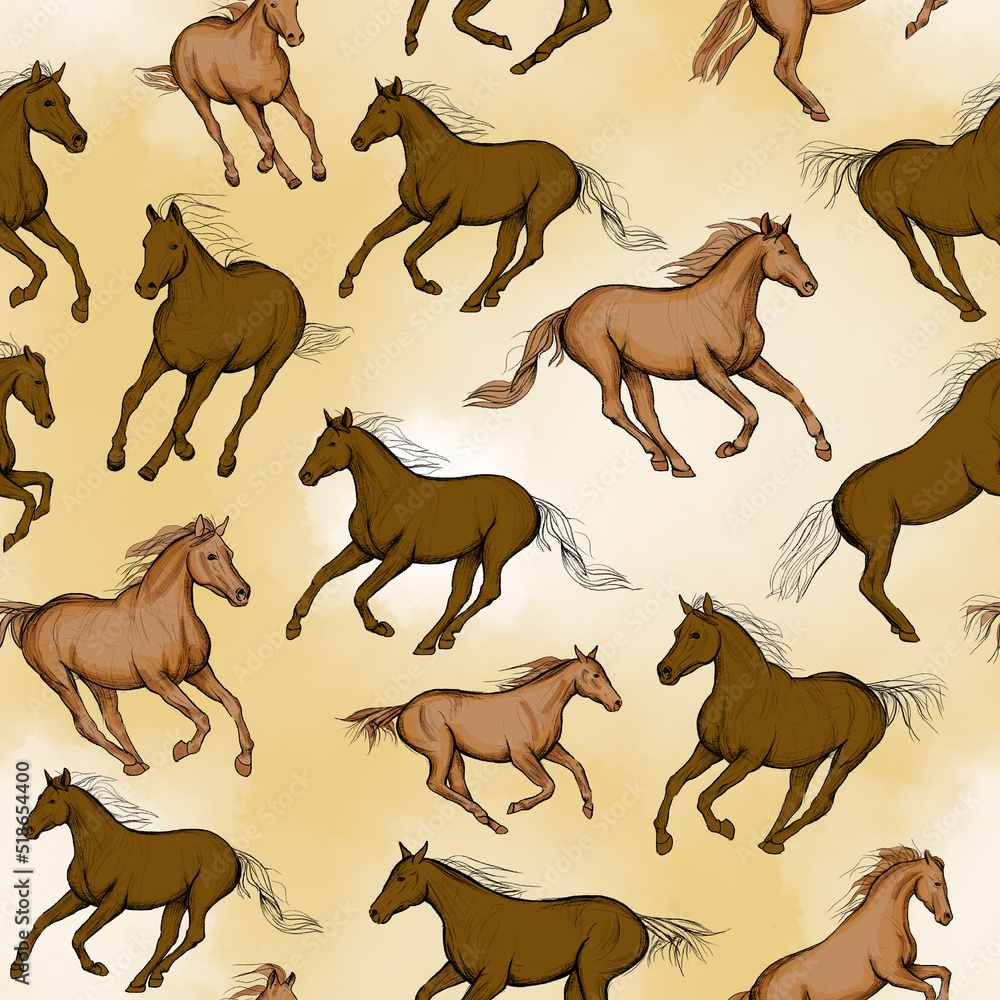 Obraz premium Seamless Running Horses Pattern, Wild Horse Jumping Design