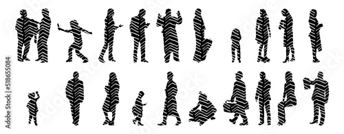 Vector silhouettes, Outline silhouettes of people, Contour drawing, people silhouette, Icon Set Isolated, Silhouette of sitting people, Architectural set	

