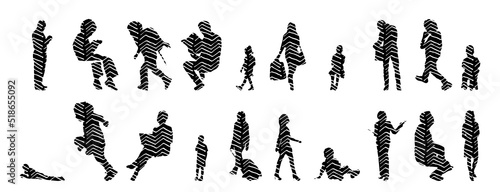 Vector silhouettes, Outline silhouettes of people, Contour drawing, people silhouette, Icon Set Isolated, Silhouette of sitting people, Architectural set	

