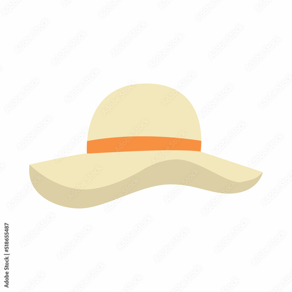 Awesome straw hat in modern style on white background. Head clothing Awesome straw hat in modern style on white background. Head clothing