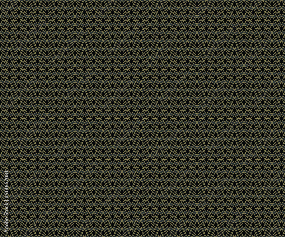 Seamless vector background geometric pattern design. Perfect for fabric textures, wrapping paper art and wallpaper illustration. This vector graphic contais a golden grid with a black background shape Seamless vector background geometric pattern design. Perfect for fabric textures, wrapping paper art and wallpaper illustration. This vector graphic contais a golden grid with a black background shape