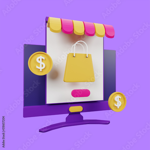 Online Shop 3D Icon Illustration for your website, user interface, and presentation. 3D render Illustration.