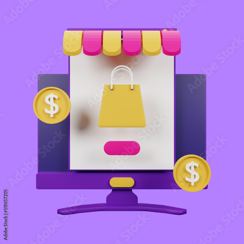 Online Shop 3D Icon Illustration for your website, user interface, and presentation. 3D render Illustration.