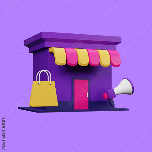 Shop Marketing 3D Icon Illustration for your website, user interface, and presentation. 3D render Illustration.
