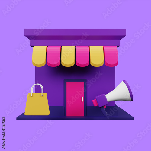Shop Marketing 3D Icon Illustration for your website, user interface, and presentation. 3D render Illustration.