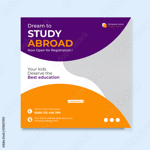 Modern study abroad social media post design template