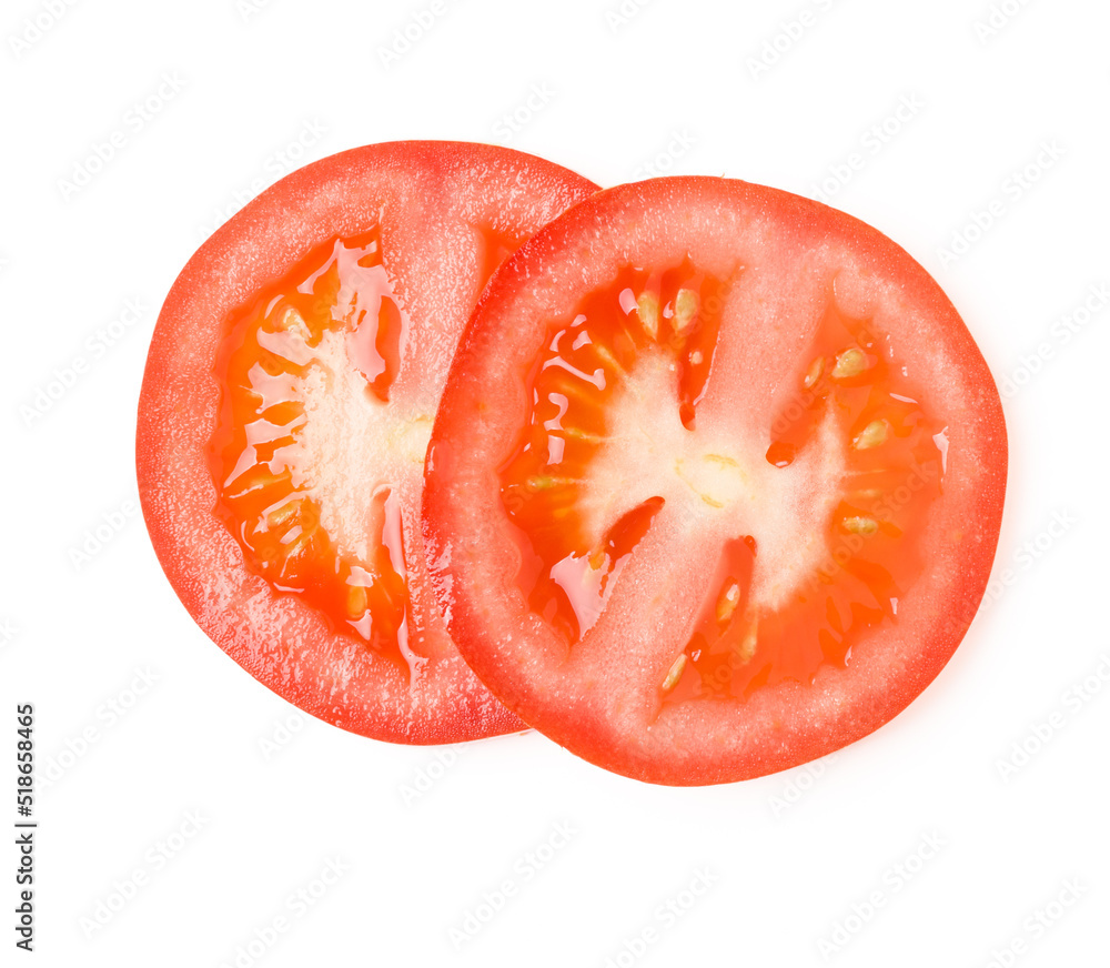 tomato slices isolated on white background close up, top view tomato slices isolated on white background close up, top view