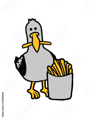 Glückliche Möwe geklaute Pommes 