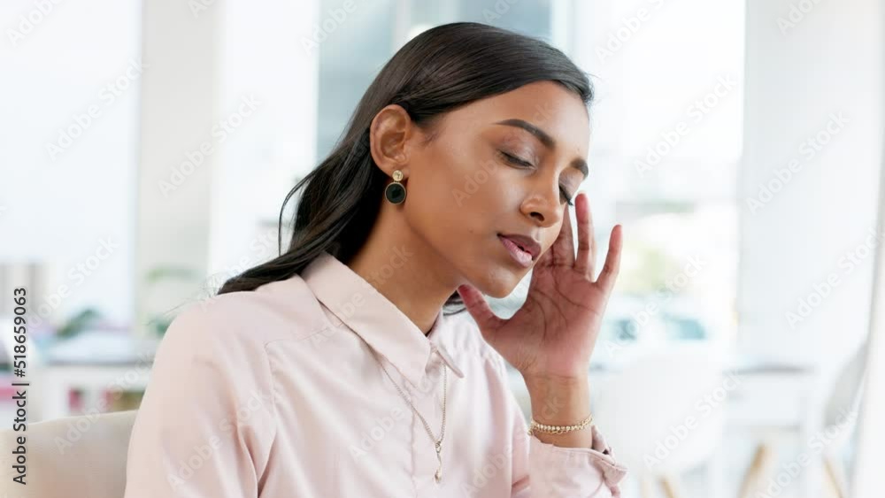 A stressed young business woman suffering from a headache. A corporate professional feeling unwell and working in the office. A black overworked female entrepreneur with a migraine A stressed young business woman suffering from a headache. A corporate professional feeling unwell and working in the office. A black overworked female entrepreneur with a migraine