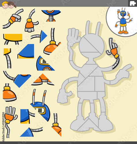 jigsaw puzzle task with cartoon robot character