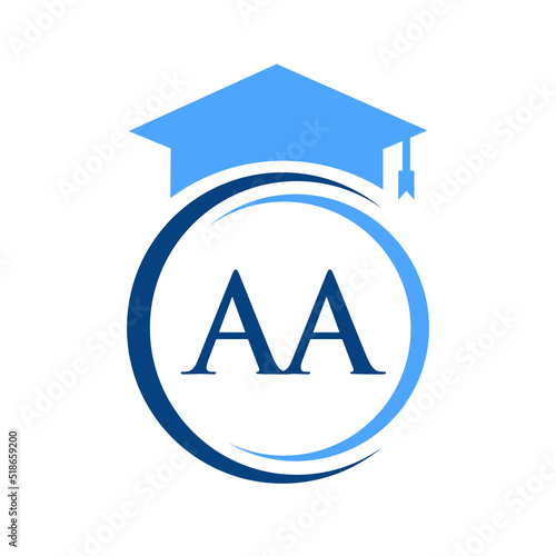 Letter AA Education Logo Concept With Educational Graduation Hat Vector Template