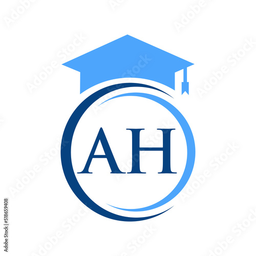 Letter AH Education Logo Concept With Educational Graduation Hat Vector Template