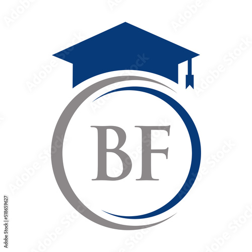 Letter BF Education Logo Concept With Educational Graduation Hat Vector Template