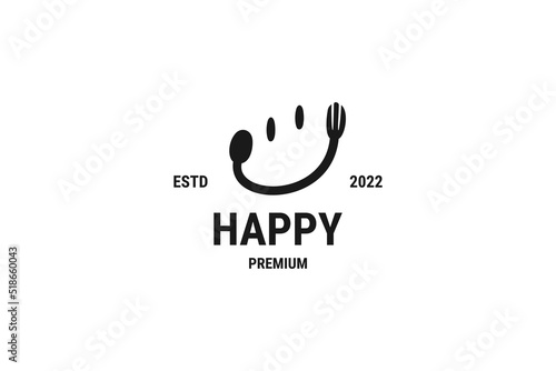 Happy face smile food fork logo design vector icon illustration idea