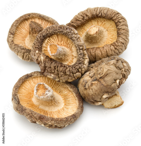 Dried Shiitake Mushroom isolated over white background.