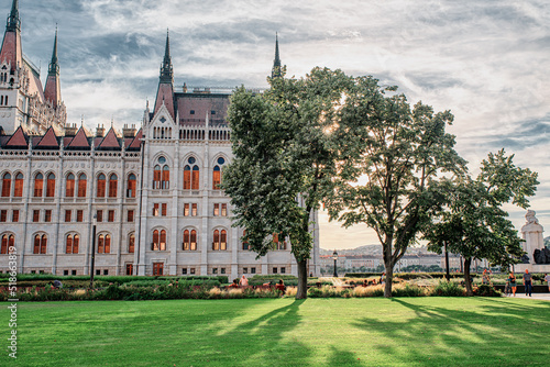 Hungarian parliament building and Danube river, Budapest, Hungary.