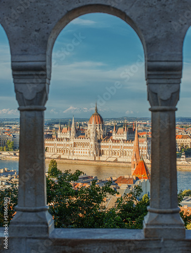 The Hungarian Parliament Building. View from the window of Fisherman's Bastion