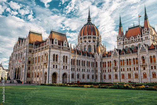 Hungarian parliament building and Danube river, Budapest, Hungary.