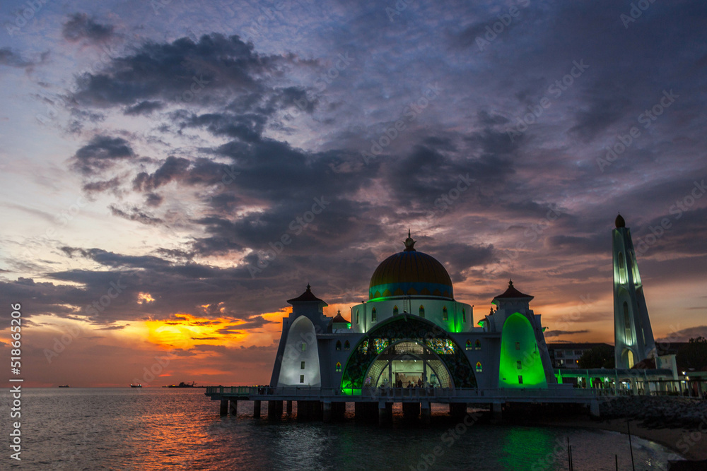 mosque sunset on the seashore