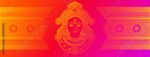 Happy Durga Puja Festival Celebration Banner Background Template Design with Goddess Durga Face Illustration photo