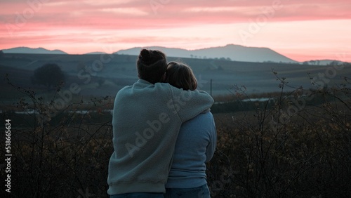Couple hugging at sunset, Rhineland-Palatinate, Haardt photo