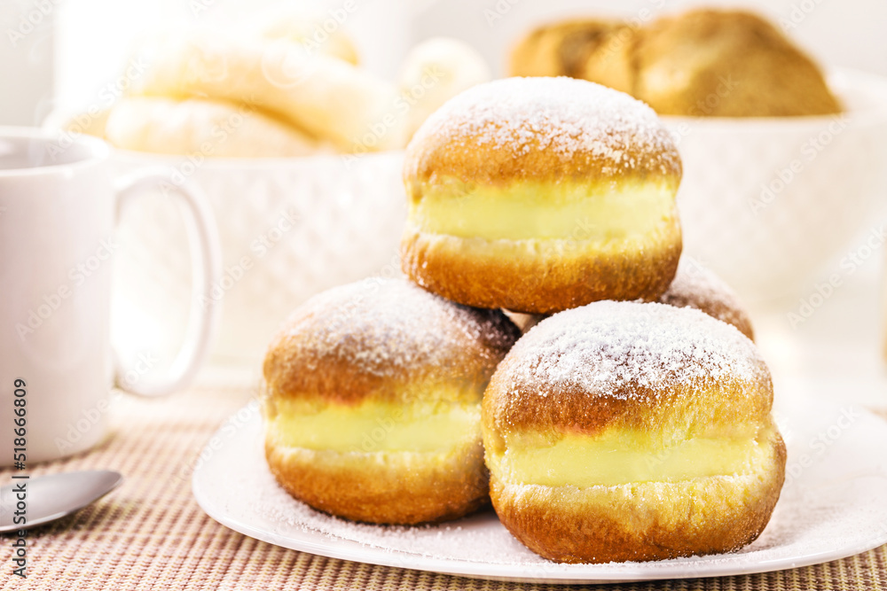 sweet bread with sugar cream and egg, called Brazilian fried donut called bakery sweet bread with sugar cream and egg, called Brazilian fried donut called bakery