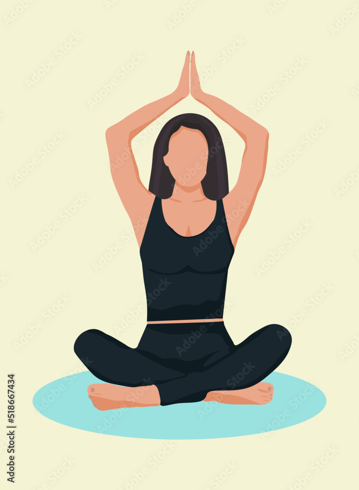 A poster for a yoga center with a girl in a lotus pose.