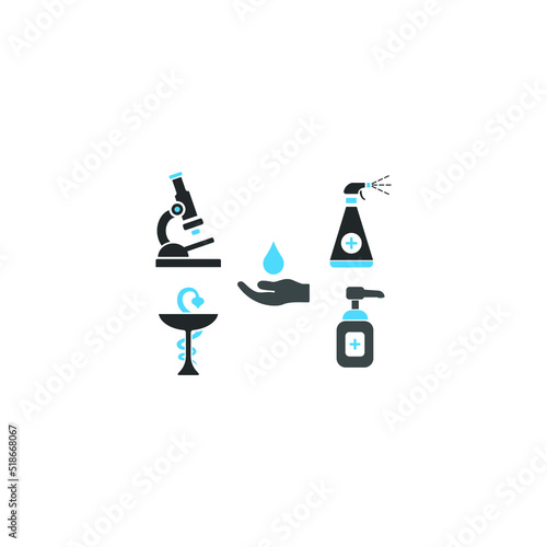 Vector illustration of a hand with a floating waterdrop and pharmaceutical icons