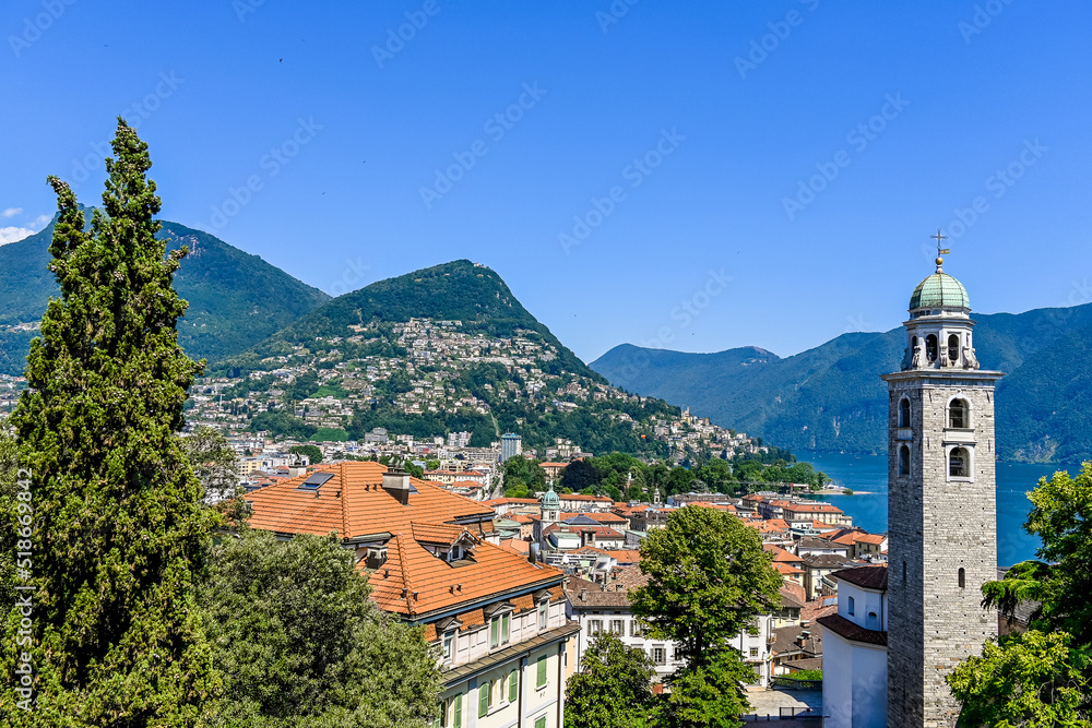 Lugano, Luganersee, See, Seeufer, Monte Brè, Castagnola, Aussichtsberg, Kirche, Stadt, Wanderweg, Sommer, Tessin, Schweiz