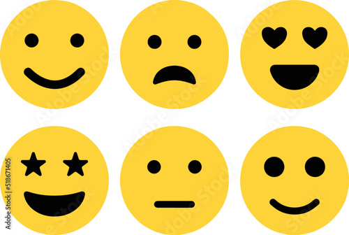 Emojis face icon set. Modern Emoticons Set. Different Reactions design. smile yellow icon design. Emoji faces collection. Emojis flat style. Happy and sad emoji. Line smiley face