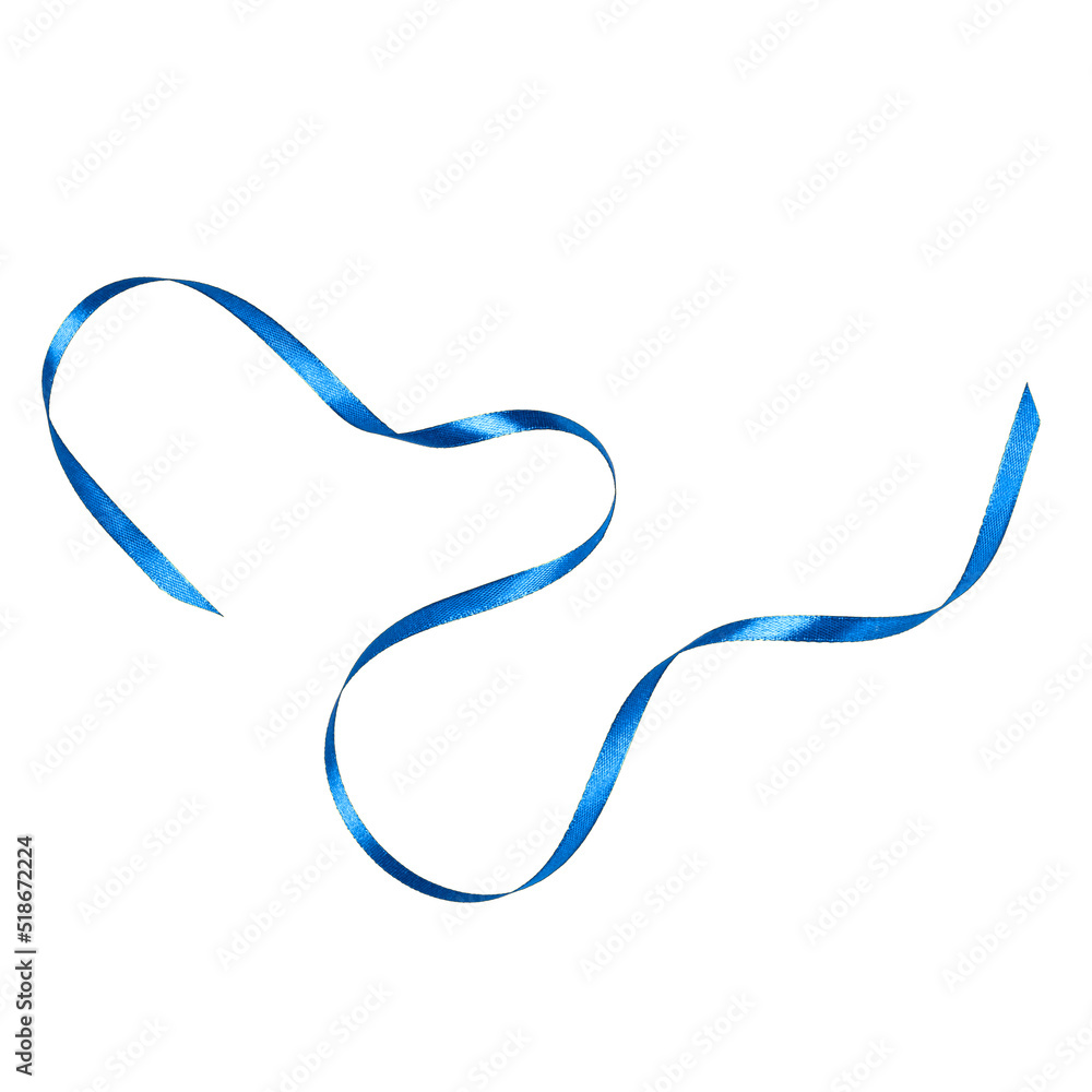 Shiny satin ribbon in blue color isolated on white background close up . Heart shape Shiny satin ribbon in blue color isolated on white background close up . Heart shape
