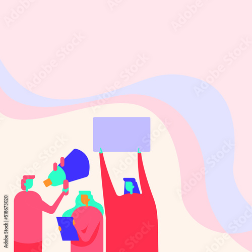 Background design for a social media announcement in pastel colors with people holding signs