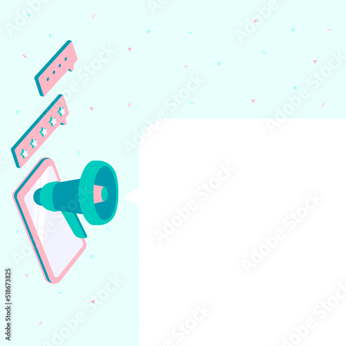 Illustration of a tablet with an announcing megaphone and a chat box