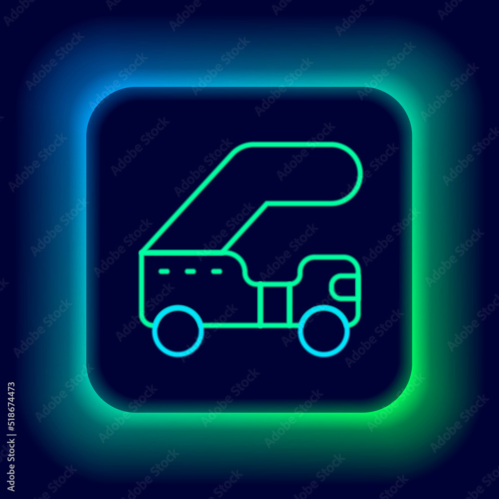 Glowing neon line Passenger ladder for plane boarding icon isolated on black background. Airport stair travel. Colorful outline concept. Vector