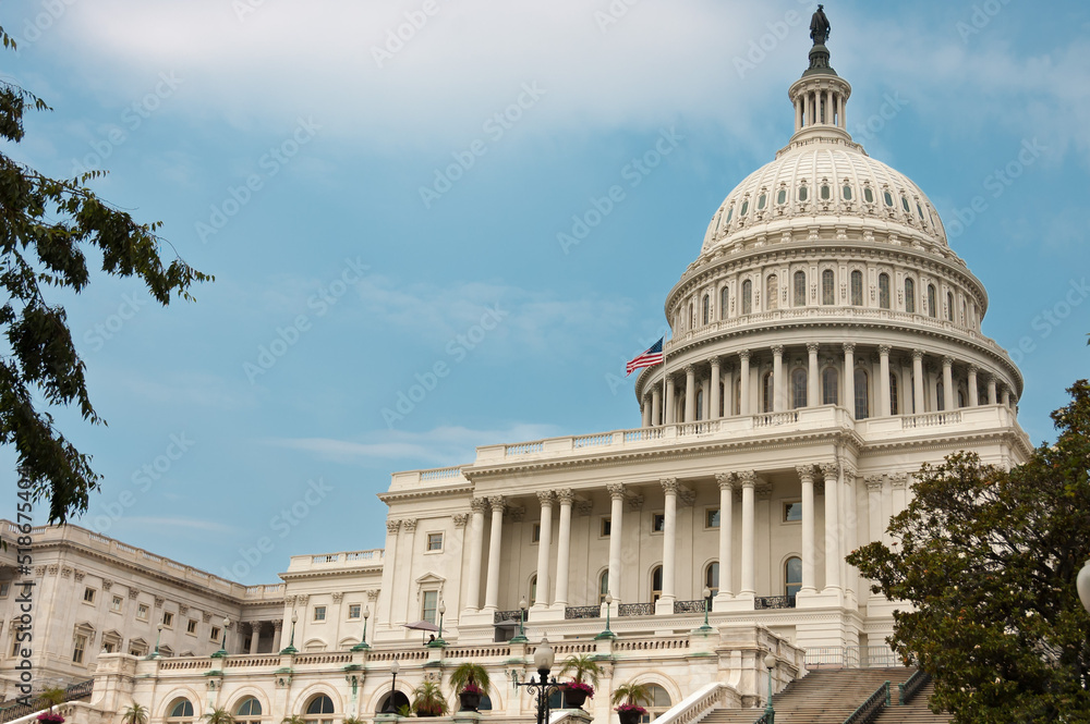 Obraz premium front view of Capitol and house of Representatives, Washington, DC, USA