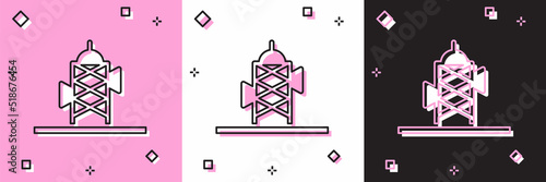 Set Antenna icon isolated on pink and white, black background. Radio antenna wireless. Technology and network signal radio antenna. Vector