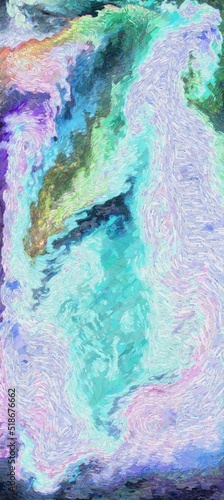 Digital render painterly styled patterns and smooth flowing lines and bubbles paint acrylic photo