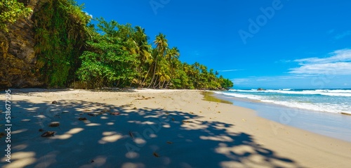 Fototapeta Naklejka Na Ścianę i Meble -  Panoramic view of a paradise beach under the coconut trees in Blanchisseuse, Trinidad and Tobago