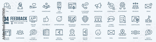 Feedback and survey elements stroke pictogram and minimal thin line web icon set. Outline icons collection. Simple illustration photo