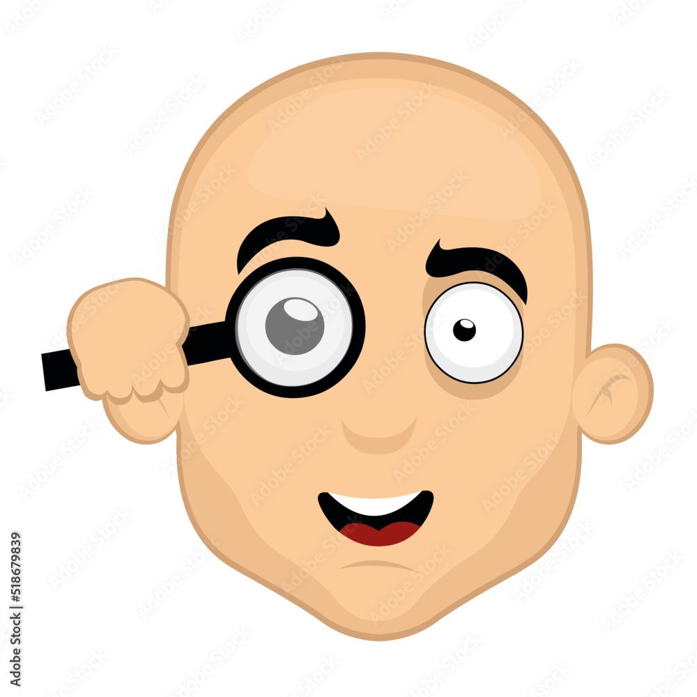 Vector illustration of the face of a cartoon bald man observing with a magnifying glass
Vector illustration of the face of a cartoon bald man observing with a magnifying glass