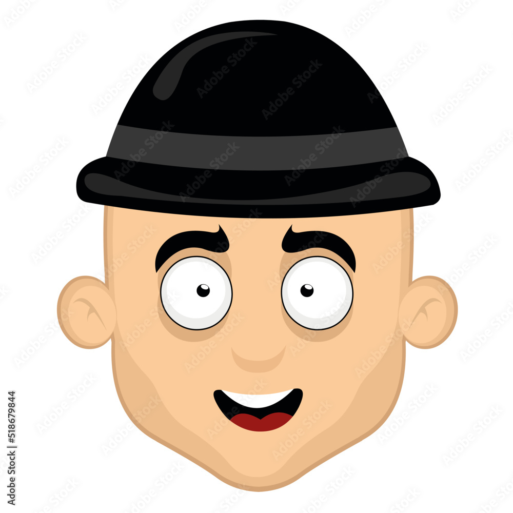 Vector illustration of the face of a man cartoon with an english gentleman black hat
