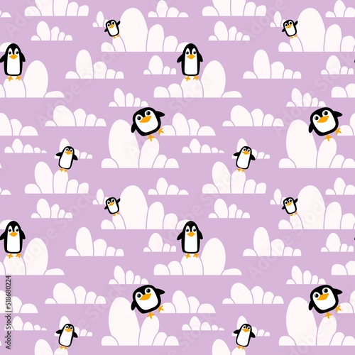 Winter cartoon seamless penguin pattern for wrapping Christmas paper and clothes print and kids