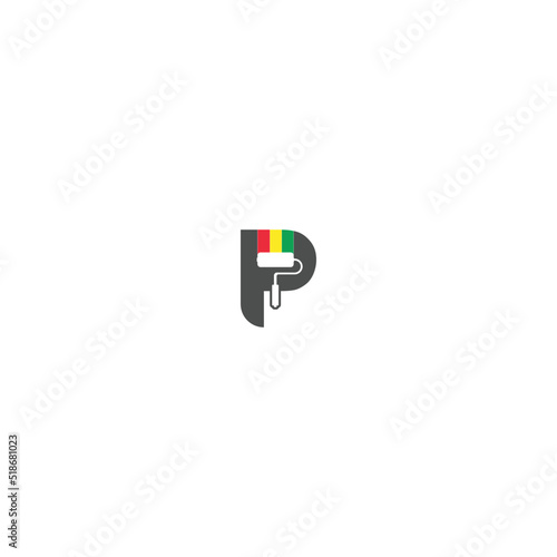 Colorful paint roller painting over a letter P - painting company logo