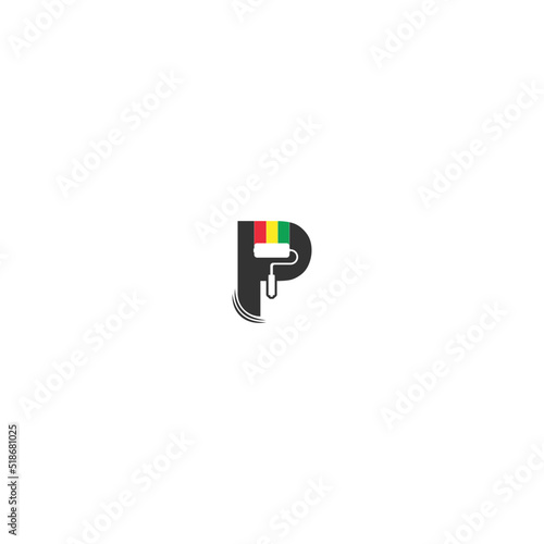 Colorful paint roller painting over a letter P - painting company logo