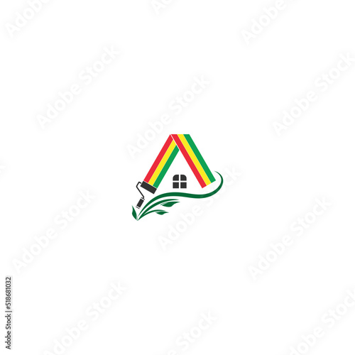 Paint roller painting over a house roof - painting company logo